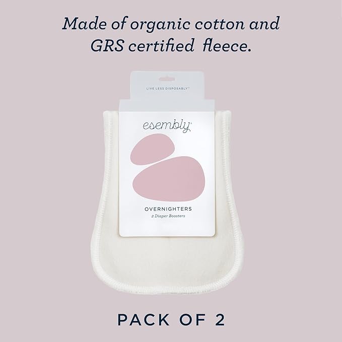 Esembly Overnighters – Organic Cotton Cloth Diaper Booster Inserts with Stay-Dry Fleece – Reusable Nighttime Absorbency Doublers for Heavy Wetters – One Size, Pack of 4