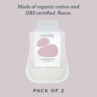 Esembly Overnighters – Organic Cotton Cloth Diaper Booster Inserts with Stay-Dry Fleece – Reusable Nighttime Absorbency Doublers for Heavy Wetters – One Size, Pack of 4