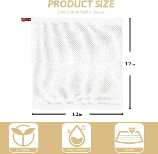 Nialnant 6 Pack Kitchen Cloths, 100% Cotton Waffle Weave Dish Towels for Drying, Quick Drying, Soft Absorbent Rags - 12x12 in