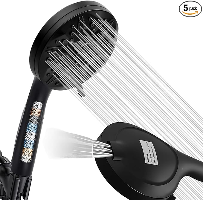 Matte Black Filtered Handheld Shower Head – 10 Spray Modes with Rain & Massage, Built-in Filter, Anti-Clog Nozzles, Power Rinse for Tile & Pets, Easy to Install