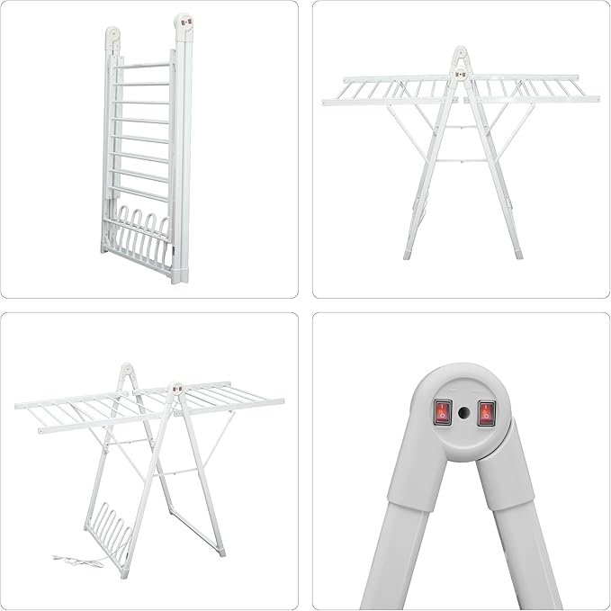 Electric Heating Clothes Drying Rack,Foldable Clothes Drying Rack,Suitable for Drying Clothes, Shoes and Socks.Plug & Play,Space Gray,Aluminum Alloy (White, 1 Tiers)