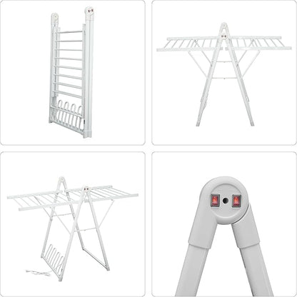 Electric Heating Clothes Drying Rack,Foldable Clothes Drying Rack,Suitable for Drying Clothes, Shoes and Socks.Plug & Play,Space Gray,Aluminum Alloy (White, 1 Tiers)