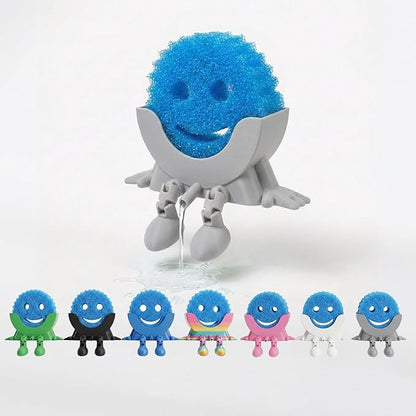 Creative Hanging Sponge Holder with Drainage/Traceless Glue, 3D Printing Countertop Funny Sponge Holders for Kitchen Sink, Keeps Your Sponge Dry & Smiling, for Scrub Daddy Holder (1, Grey)