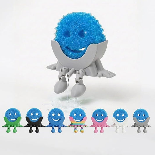 Creative Hanging Sponge Holder with Drainage/Traceless Glue, 3D Printing Countertop Funny Sponge Holders for Kitchen Sink, Keeps Your Sponge Dry & Smiling, for Scrub Daddy Holder (1, Grey)