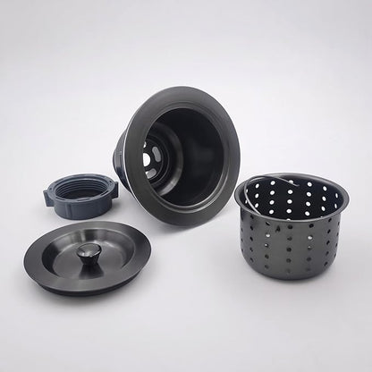 3-1/2-Inch Kitchen Sink Drain Strainer Assembly Kit Gunmetal Black, GZILA Deep Waste Basket Strainer with Sealing Lid Sink Stopper, Dark Gray 304 Stainless Steel