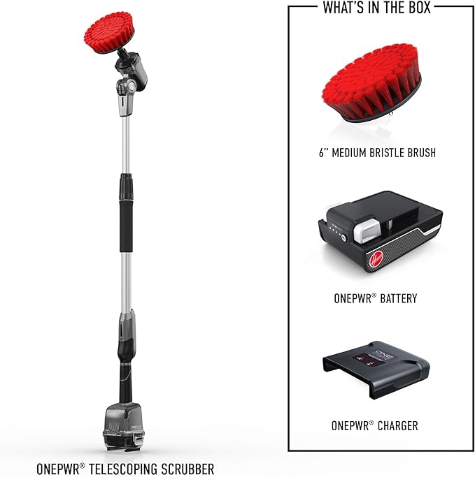 Hoover ONEPWR Telescoping Scrubber, Electric Spin Scrubber for Cleaning, Pivoting Brush Head, 4+ Feet of Reach, Water Resistant Power Cleaning Brush for Home and Outdoors