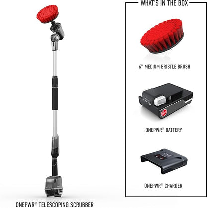 Hoover ONEPWR Telescoping Scrubber, Electric Spin Scrubber for Cleaning, Pivoting Brush Head, 4+ Feet of Reach, Water Resistant Power Cleaning Brush for Home and Outdoors