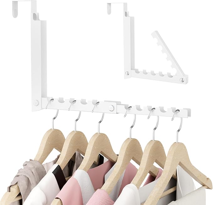 BAKON Over The Door Hooks, Small Space Double Folding Portable Over The Door Drying Rack for Laundry, Bathroom, Bedroom, Travel Storage and Drying (1Pack, White)