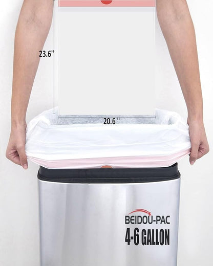 BEIDOU-PAC Trash Bags 4-6 Gallon Drawstring, 150 Count, Multifold Roll Garbage Bags, Medium Kitchen Trash Bags, Odorless & Heavy Duty White Plastic Food Scrap Bags for Bathroom Bedroom Office Waste