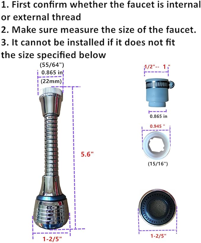 Flexible Faucet Sprayer Attachment 360 ° Kitchen Sink Aerator Extender ABS Polished Chrome for Cold Hot Water (Silver）