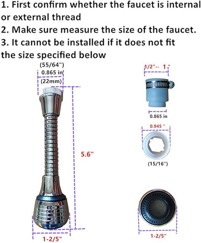 Flexible Faucet Sprayer Attachment 360 ° Kitchen Sink Aerator Extender ABS Polished Chrome for Cold Hot Water (Silver）