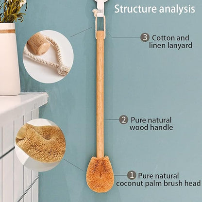 Toilet Brush, Natural Coconut Fibre Brush Head and Rubber Wood Handle, Great for Bathroom