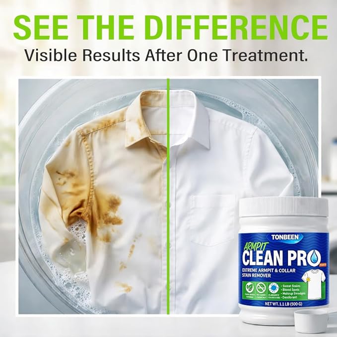Oxygen Laundry Powder, Sweat & Deodorant Armpit Stain Remover for Clothes, Hyper Concentrated & Suitable for Multi-Stain, Yellow Oil Spot Tough Stain Build Up Remover - Gentle On Fabrics