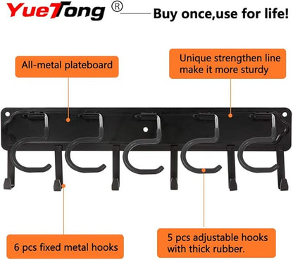 YueTong 68" All Metal Garden Tool Organizer,Adjustable Garage Wall Organizers and Storage,Heavy Duty Wall Mount Holder with Hooks for Broom,Rake,Mop,Shovel(4 Pack)