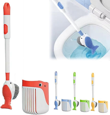 Suction Cup Toilet Brush Set, 2025 Wall-Mounted Toilet Cleaner with Built-in Liquid Dispenser & Quick-Dry Holder, Touch Free, Space-Saving Hygienic Bathroom Organizer for Home,RV,Boat (Red)