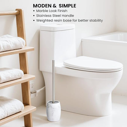Clasin Home Toilet Bowl Brush and Holder with Stainless Steel Long Handle, Toilet Scrubber Brush with Durable Base, 360° Deep Cleaning Bristles for Bathroom, Compact Set for Small Space (White)