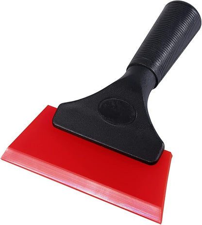 FOSHIO Small Squeegee with 5 Inch Rubber Blade Mini Wiper Window Tinting Tools for Mirror Glass Window Cleaner with Non-Slip Handle (Red Blade)