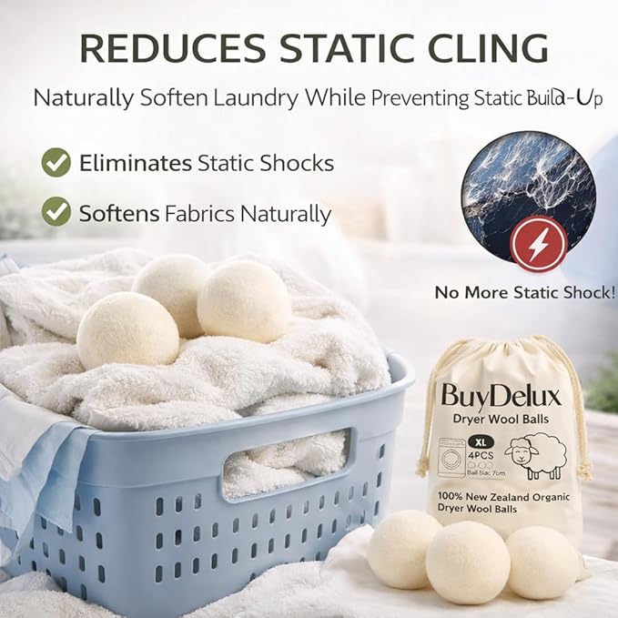 Wool Dryer Balls 4 Pack XL 7cm, 100% New Zealand Wool, Reusable 1000+ Loads, Natural Fabric Softener Alternative, Reduces Static & Wrinkles.