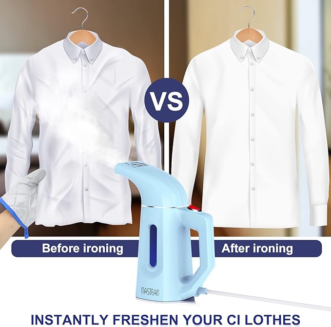 Handheld Steamer for Clothes Wrinkle Removes,Garment Steamer for Hat,1.5lbs Lightly,40s Fast Heat-up,8 FT Power Cord,800W, for Home and Travel with Automatic Shut-Off Safety Protection (blue)