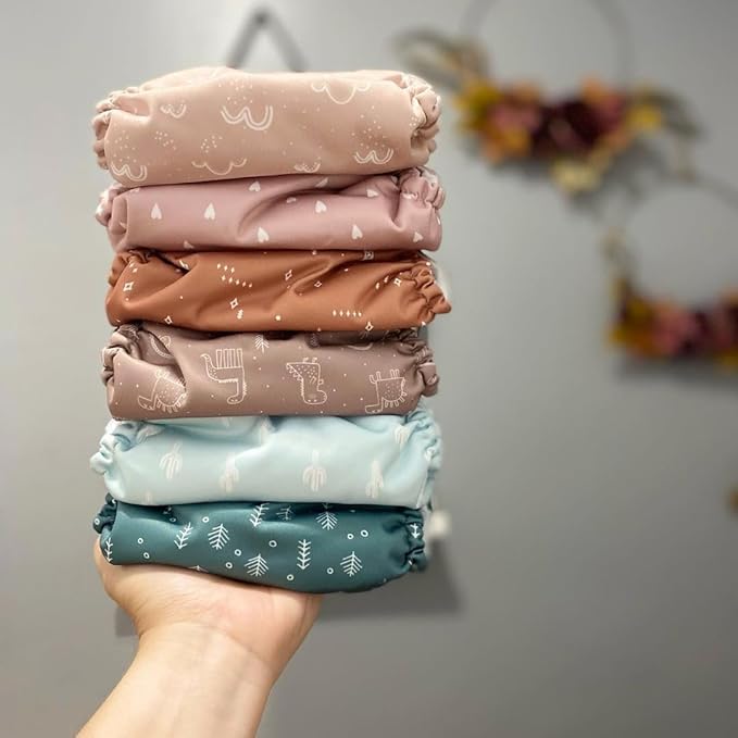 Mama Koala 3.0 Cloth Diapers for Babies with Suede Cloth Lining, Reusable Washable One Size Adjustable Pocket Diapers for Newborn and Toddler, 6 Pack with 6 5-Layer Natural Inserts (S-My Warm Heart)