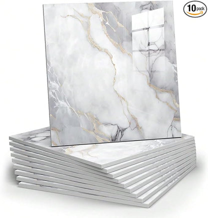 Chejiaye 10pcs Marble Peel and Stick Backsplash Waterproof Washroom Wall Panels, Peel and Stick Tile, PVC Foam Wall Panels for Kitchen,Bathroom,Living Room,Colorful (Not Real Tile,11.8" x 11.8")