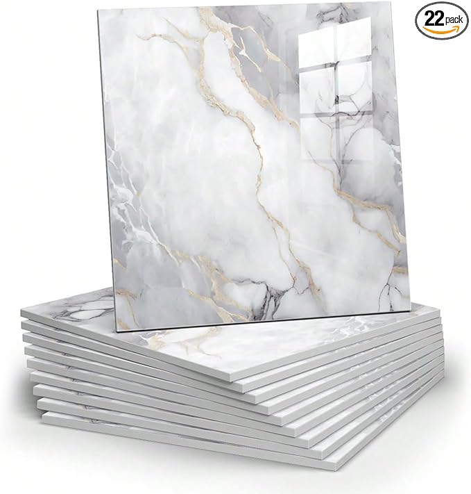 Chejiaye 22pcs Marble Peel and Stick Backsplash Surface Waterproof Wall Panels,Self-Adhesive Marble PVC Foam Wall Panels for Kitchen, Bathroom - 11.8"x11.8" Kitchen Tile(Not Real Tiles,Colorful)