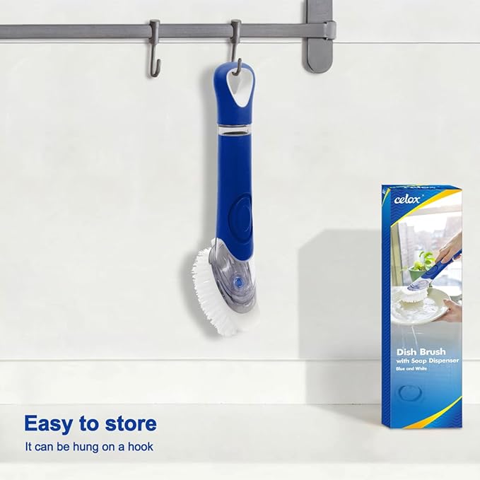 CELOX Dish Brush with Soap Dispenser, Soap Dispensing Brush with Handle