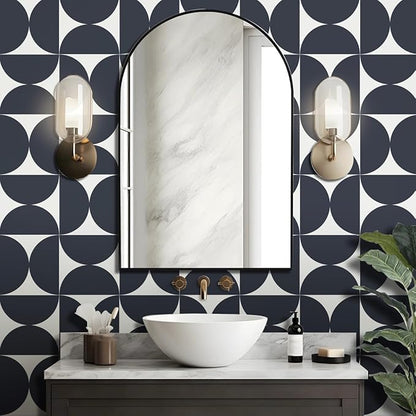 Dimoon 78.7"x17.3"Peel and Stick Wallpaper Geometric Contact Paper Vintage Navy Blue Beige Wall Paper Removable Square Waterproof Self Adhesive Wall Covering for Bedroom Shelf Liner Decal Vinyl Roll