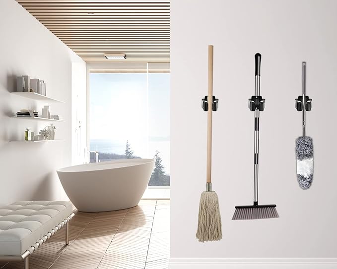 Verdenu 25 Pack Broom Holder Wall Mount, Mop and Broom Holder Wall Mount, Stainless Steel Command Mop Holder with Screws, Garden Tool Storage Organizer for Kitchen, Home, Bathroom, Garage, Black