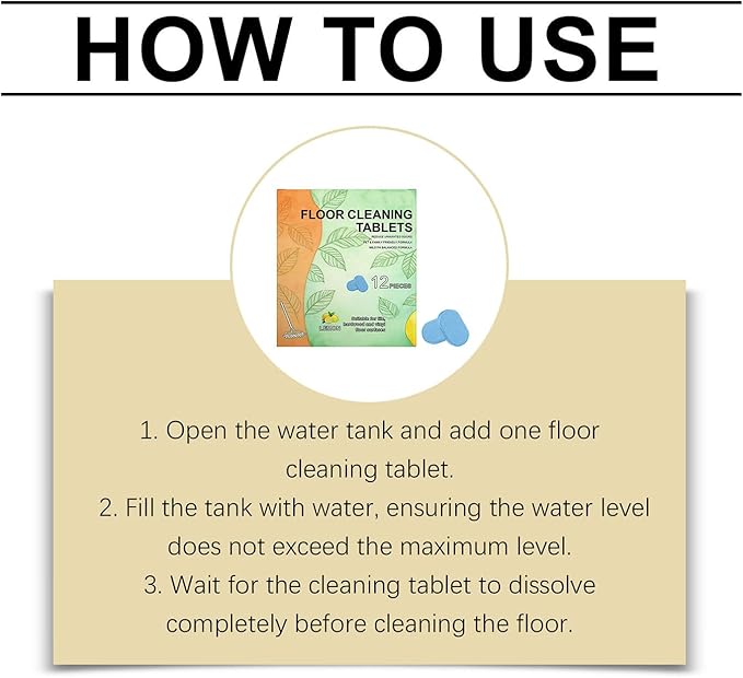 Floor Cleaning Tablets, 12pcs Pre-Measured Dissolvable Mopping Tablets with Fresh Lemon Scent, Multi-Surface Hard Floor Cleaner (2pcs)
