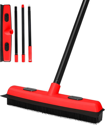 Rubber Broom for Pet Hair Removal with Squeegee, 49Inch Long Iron Handle Design, Portable Lint Remover Brush, Suitable for Carpets, Hardwood Floors and Tile Cleaning.