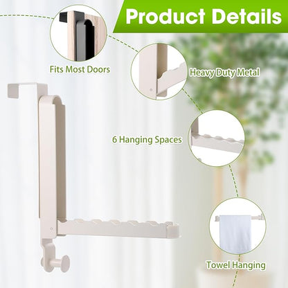 Over The Door Drying Rack, 1 Pack Foldable Over The Door Hooks Hanger for Laundry Clothes Heavy Duty Door Organizer Rack Coat Towels Hanging Storage for Bedroom Bathroom Kitchen