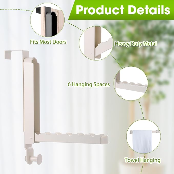 Over The Door Drying Rack, 2 Pack Foldable Over The Door Hooks Hanger for Laundry Clothes Heavy Duty Door Organizer Rack Coat Towels Hanging Storage for Bedroom Bathroom Kitchen
