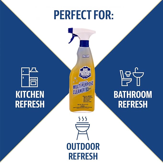 Bar Keepers Friend MORE Spray + Foam Multipurpose Cleaner (2 x 25.4 oz) & Dish Fish Dual Sponge for Bathroom, Kitchen & Outdoor Use on Stainless Steel, Aluminum, Brass, Tile, Ceramic, Porcelain & More