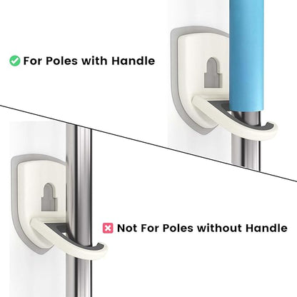 Broom Holder Wall Mount Self Adhesive, Broom and Mop Organizer Wall Hanging, No Drilling Anti-Slip Broom Hook Over Door for Home, Kitchen, Garden, Garage Storage (5-Pack, Stone Blue)