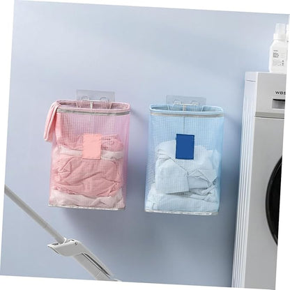 1Pc Wall Mounted Foldable Laundry Hamper Clothes Basket for Bathroom Bedroom Dorm Room Closet Space Saving Organizer for Dirty Clothes Blue