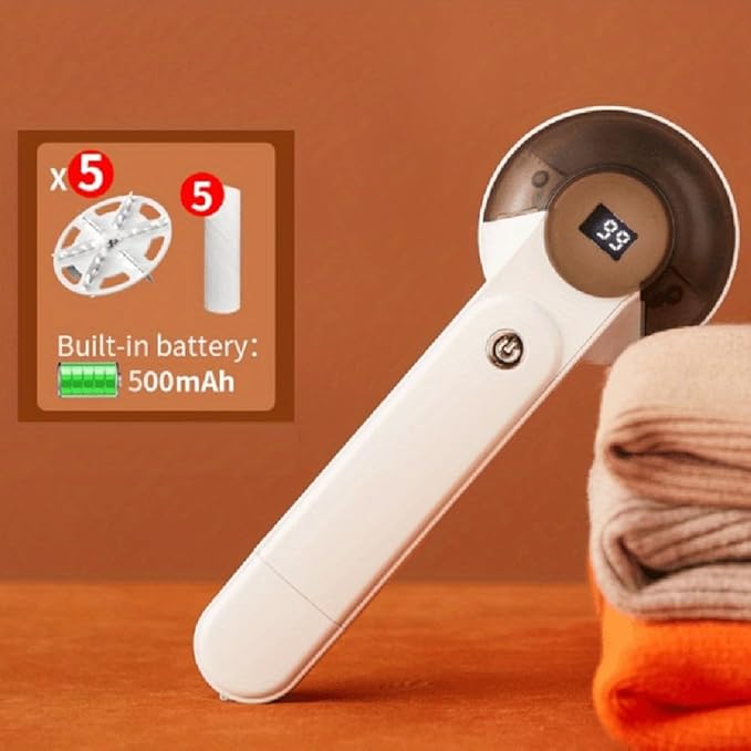 Rechargeable Fabric Shaver, Electric Lint Remover for Clothes with Detachable Head, Efficient Pellet Remover for Home Laundry Care, Safe ABS Material, Fast Charging(5 Blade white)