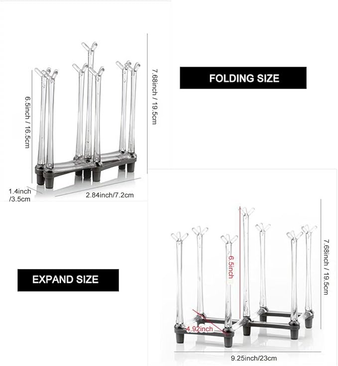 Marbrasse Retractable Cup Drying Rack, Drinking Glass and Sports Bottle Drainer Stand, Plastic Bag Dryer with Non-Slip Bottom for Kitchen Countertop, 2p