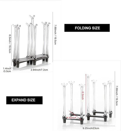 Marbrasse Retractable Cup Drying Rack, Drinking Glass and Sports Bottle Drainer Stand, Plastic Bag Dryer with Non-Slip Bottom for Kitchen Countertop, 2p
