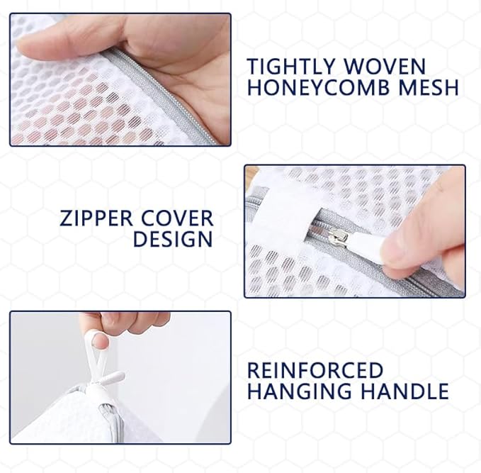 Honeycomb Mesh Laundry Bags for Delicates 3Pcs, Zippered Wash Bag for Waching Machine 12" x 16" Home Dormitory Travel Use