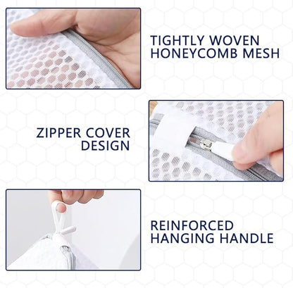 Honeycomb Mesh Laundry Bags for Delicates 3Pcs, Zippered Wash Bag for Waching Machine 12" x 16" Home Dormitory Travel Use