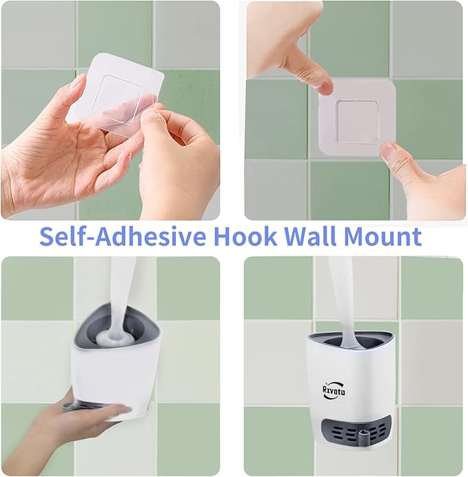 Silicone Toilet Bowl Cleaner Brush, Bathroom Cleaning Bowl Kit, Wall Mount Toilet Brush Refillable Toilet Brush Diatom Mud Absorbent Soft Bristled Silicone