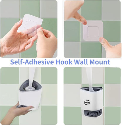 Silicone Toilet Bowl Cleaner Brush, Bathroom Cleaning Bowl Kit, Wall Mount Toilet Brush Refillable Toilet Brush Diatom Mud Absorbent Soft Bristled Silicone