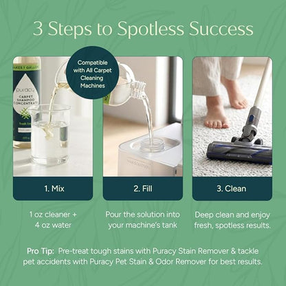Puracy Carpet Shampoo – Plant Based Cleaner Solution for Shampooer, Pet Stain and Odor Remover, Low Foam Concentrate, Rug and Upholstery Care, Fresh Linen, 25oz