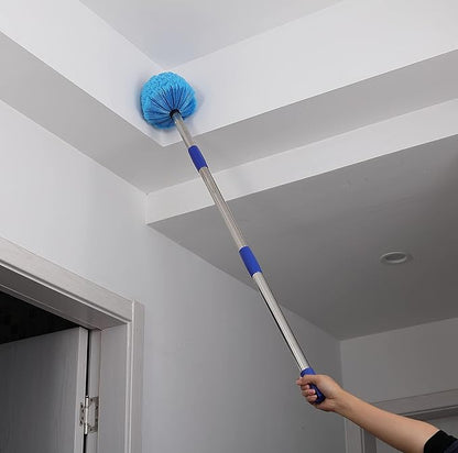 Cobweb Duster with Extension Pole - 4 FT Lightweight Stainless Steel Extendable Duster Ceiling Fan Duster for High Ceilings, Medium Stiff PET Bristle Spider Web Brush for Indoor/Outdoor Cleaning