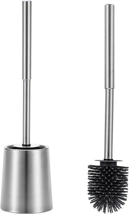 SUS304 Stainless Steel Toilet Brush and Holder Silicone Bathroom Brush TPE Brush Head Toilet Cleaner for Bowl Bathroom Cleaning Brush Caddy Cepillo de Baño Brushed Silver
