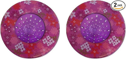 Handy Housewares 5.25" Diameter Decorative Designer Pattern Kitchen Sink Strainer/Food Trap (Two Pack, Purple Flowers)