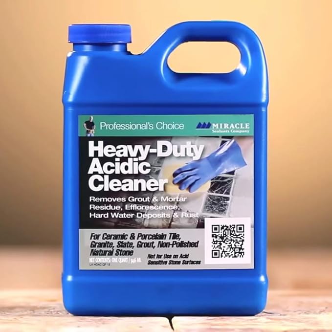 Miracle Sealants Heavy-Duty Acidic Cleaner for Tile & Stone, Grout Haze, Rust Stain & Efflorescence Remover, Quart