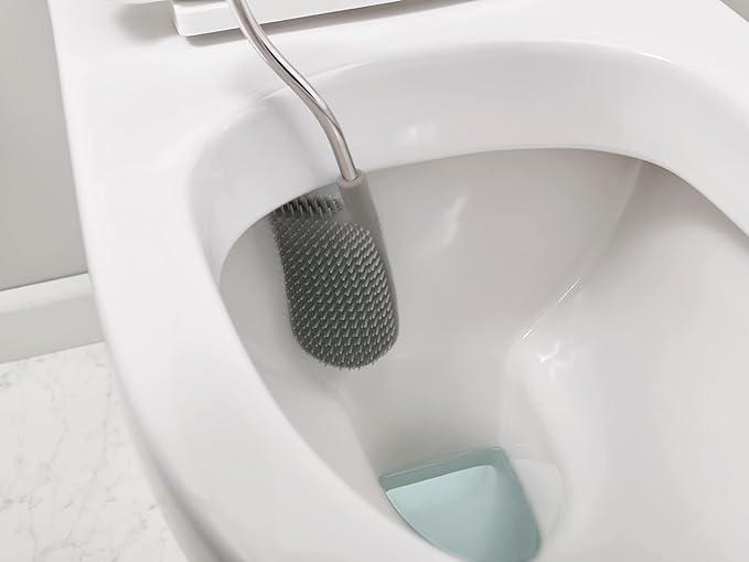 Joseph Joseph Flex Lite Silicone Toilet Brush with Slimline Holder Set, Flexible Head, drip, Anti-Clog deep Clean - Gray/White