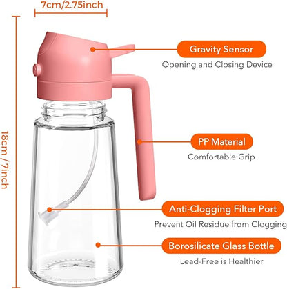 YARRAMATE 16oz/470ml Oil Sprayer for Cooking with Stickers, Food-grade Premium 2 in 1 Olive Oil Dispenser Bottle for Kitchen Gadgets, Air Fryer, Salad, Frying, BBQ (Pink)